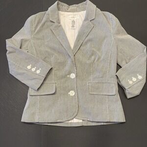 Womens Business Office‎ Pinstripe Blazer Jacket Isaac Mizrahi Grey S 3/4 Sleeve